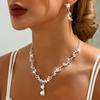 3 Pieces of Women's Trendy Leaf Pearl Earrings with Necklace Jewelry Set for Weddings, Banquets, Parties, and Holiday Gifts