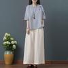 Summer Linen Embroidered Cotton and Linen Tops Women's Short Sleeve T-shirt Cropped Pants Set