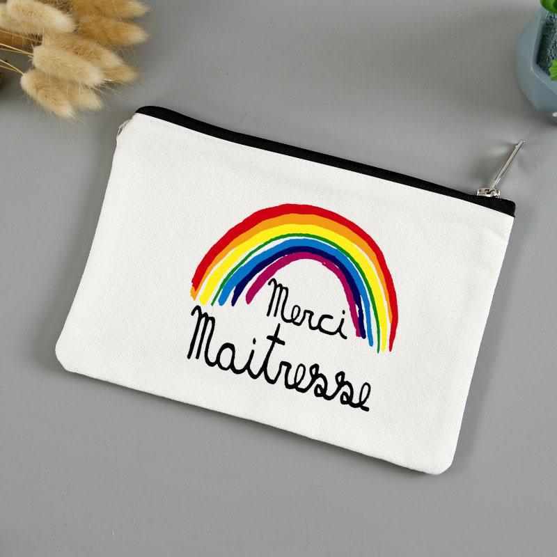 Teacher's Day Gift Thank You Mistress Print Makeup Pouch Zipper Lipstick Storage Women Canvas Cosmetic Bag Teacher Clutch Bag