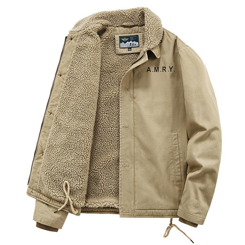 Giacca in Cotone Ispessito con Pile da Uomo Invernale Tuta da Volo Militare Tooling Agnello Pile Revers