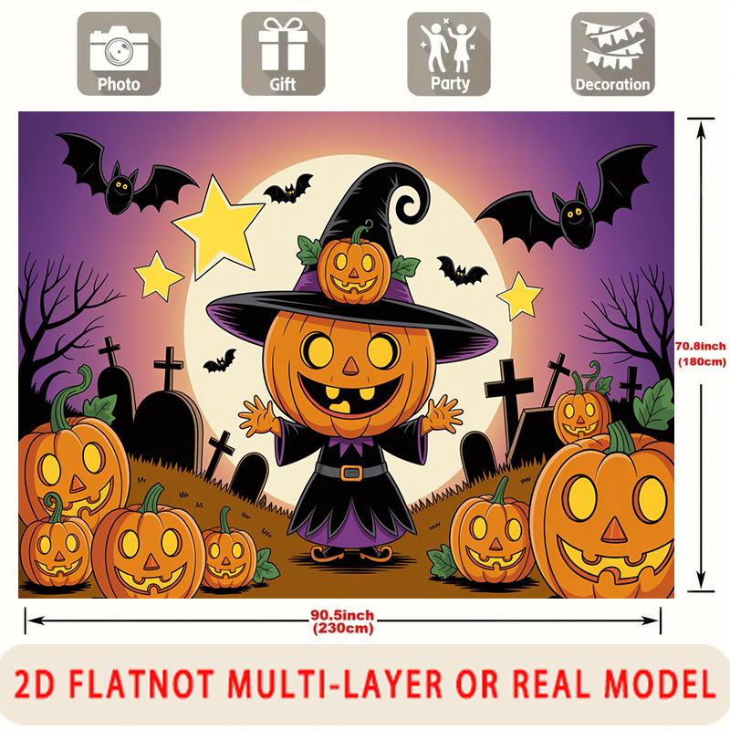 Party Backdrop Halloween Flat Spanish Witches Pumpkins Multi Layered Birthdays Showers Event Backdrop Decoration Front Door Decor