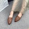 Johnature Retro Women Genuine Leather Pointed Toe Flats Shoes Handmade Shallow Soft Sole Solid Color Slip-on Shoes