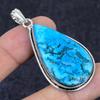 Tibetan Turquoise Gemstone 925 Sterling Silver Jewelry Pendant 2.21"