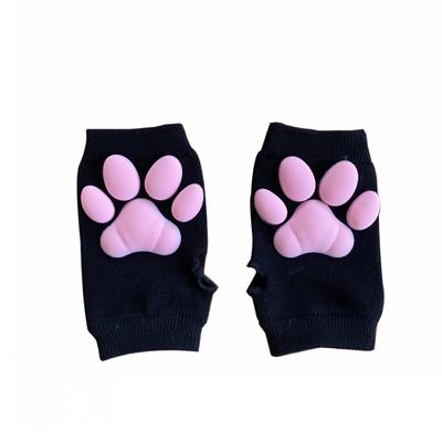 3D Cat Claws Winte Rukavice bez prstů pro ženy Dívky Lolita Cosplay Teplý Anime Kreslený Zvířecí Dráp Šedo Černé Rukavice