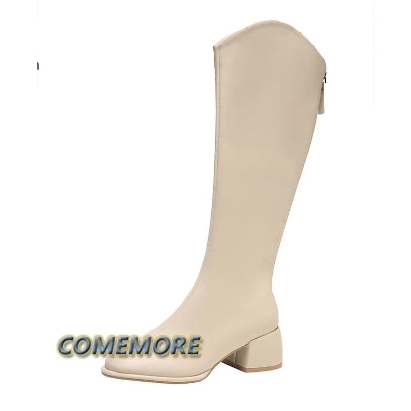 Fashion 2025 Fashion Women‘s Boots Soft Leather Knee High Boots Women Zipper Female Square Heel Woman Shoes Autumn Winter Knight Boot PU