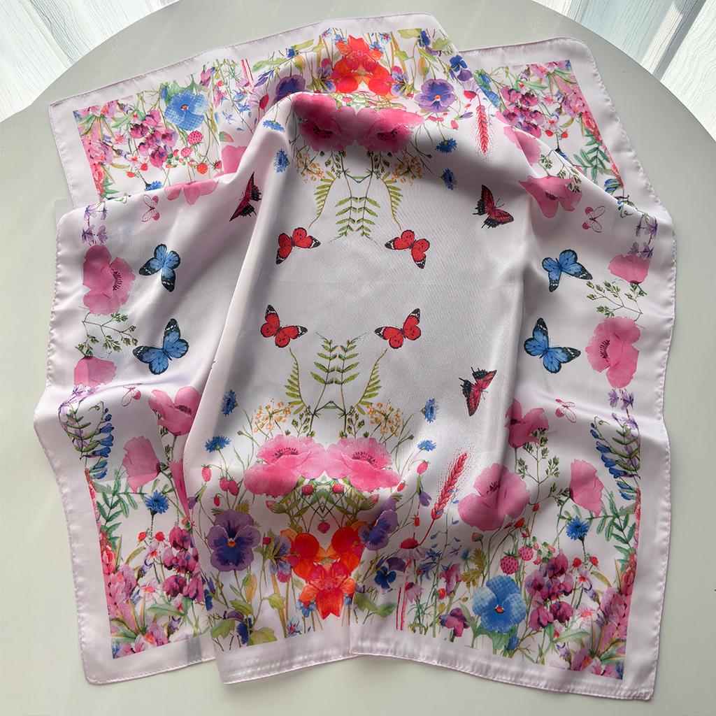 Luxury Square Scarf For Women Elegant Ladies Hijab Neckerchief Shawl For Travel Soft Stain Floral Print Imitation Silk Scarves