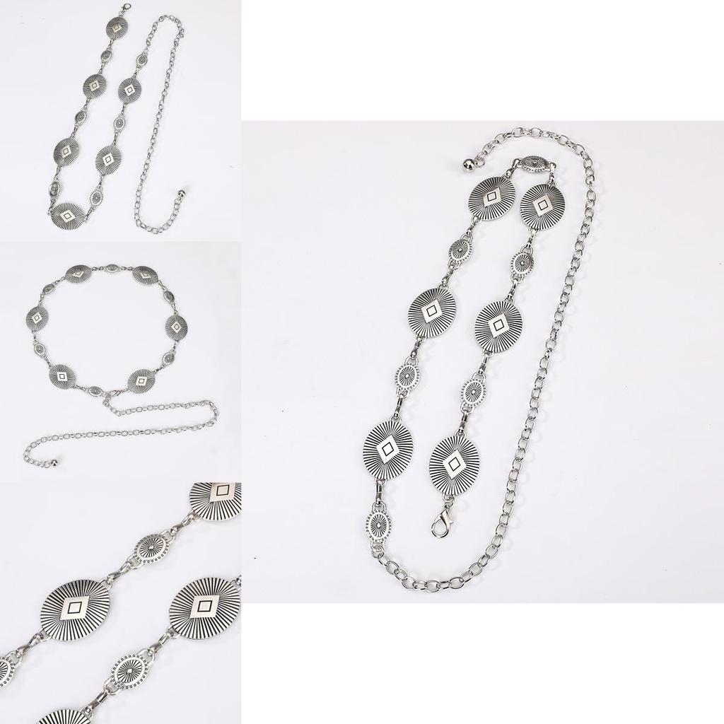 Silver Metal Waist Chain For Women With Retro Carved Buckle For Spring And Fall