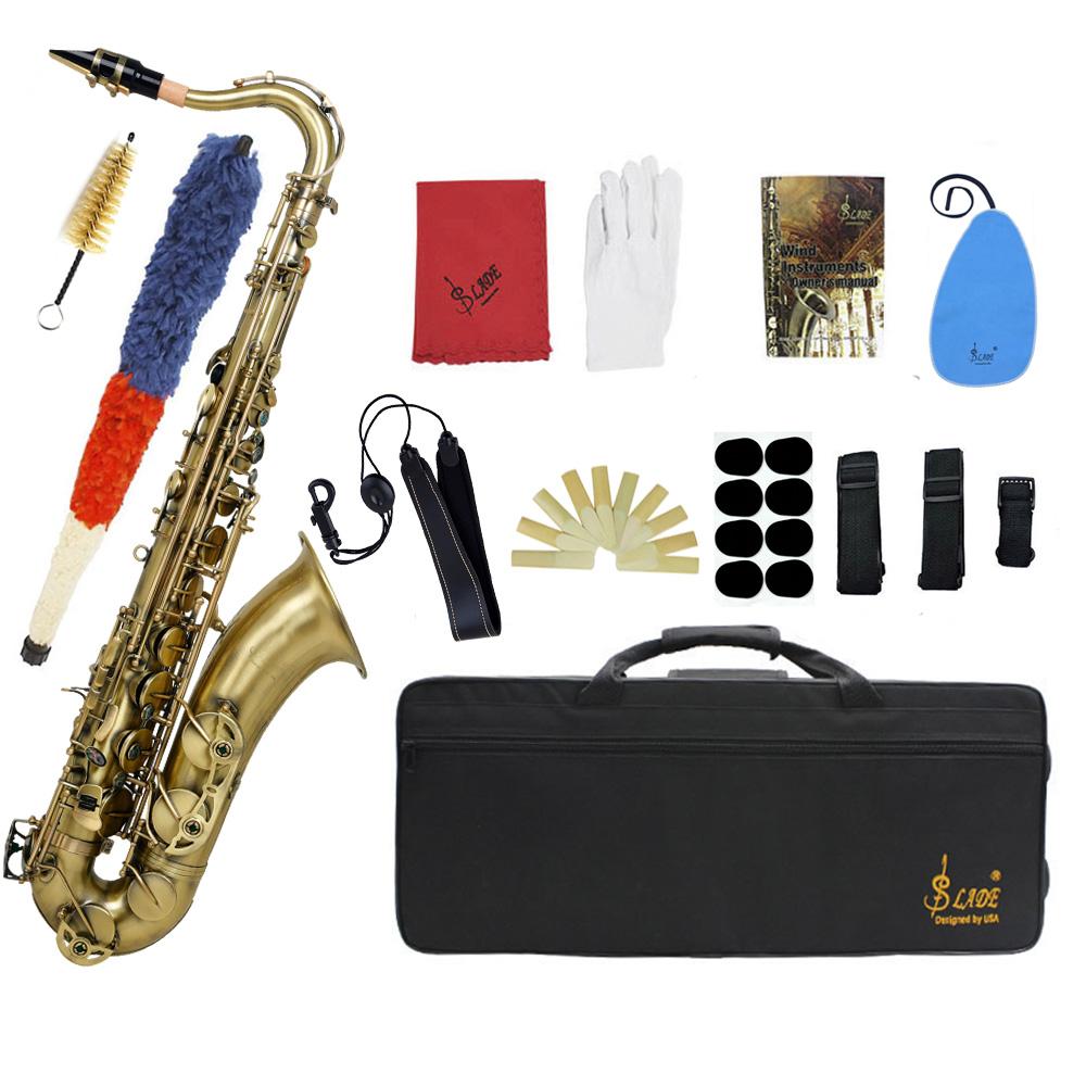 SLADE Bb B Flat Tenor Saxophone Brass Body Sax Professional Woodwind Instrument with Saxfone Case Reeds Gloves Accessories Set