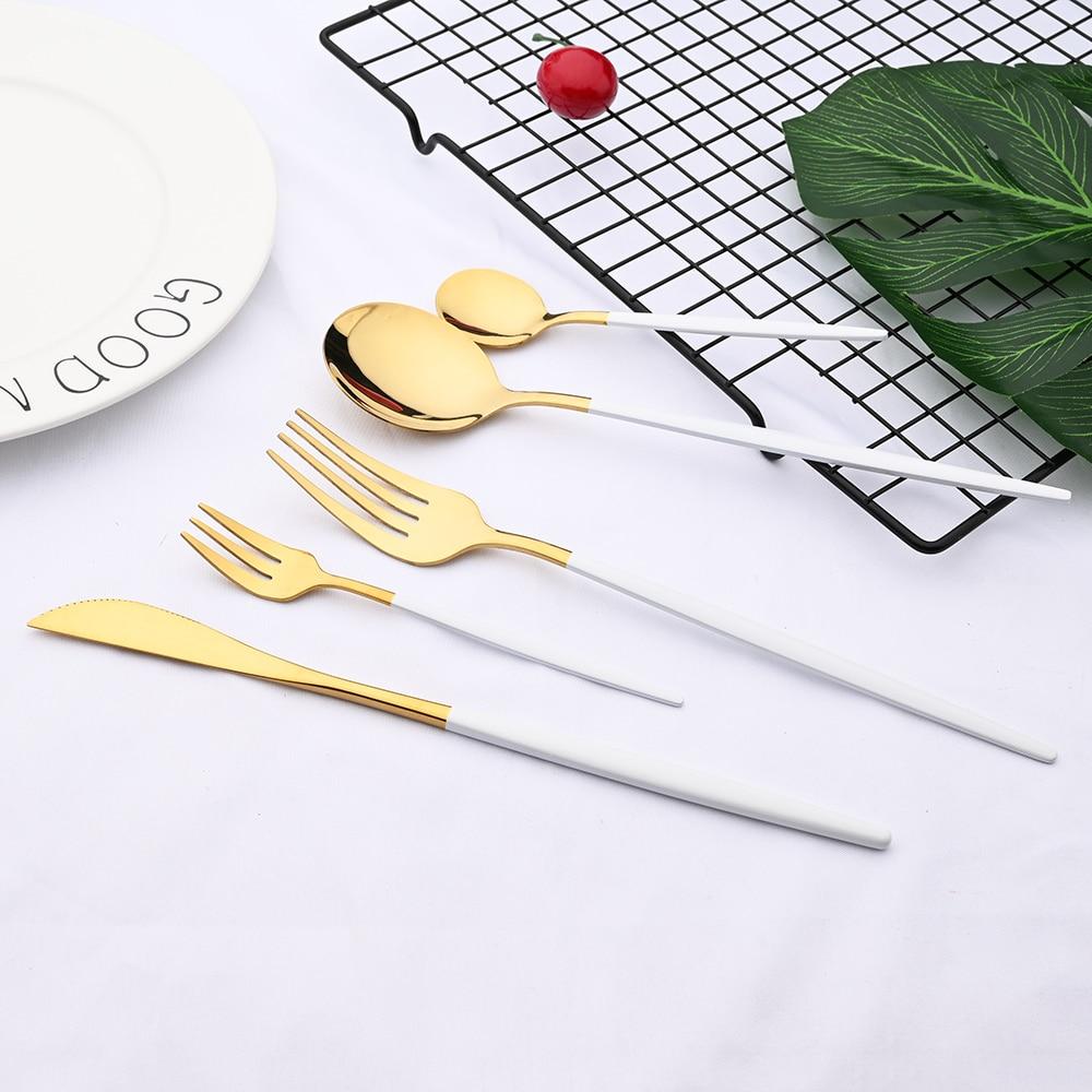 30pcs Gold Dinnerware Set Stainless Steel Dinner Knife Fork Coffee Spoon Teaspoon Flatware Dishwasher Safe Kitchen Tableware Set