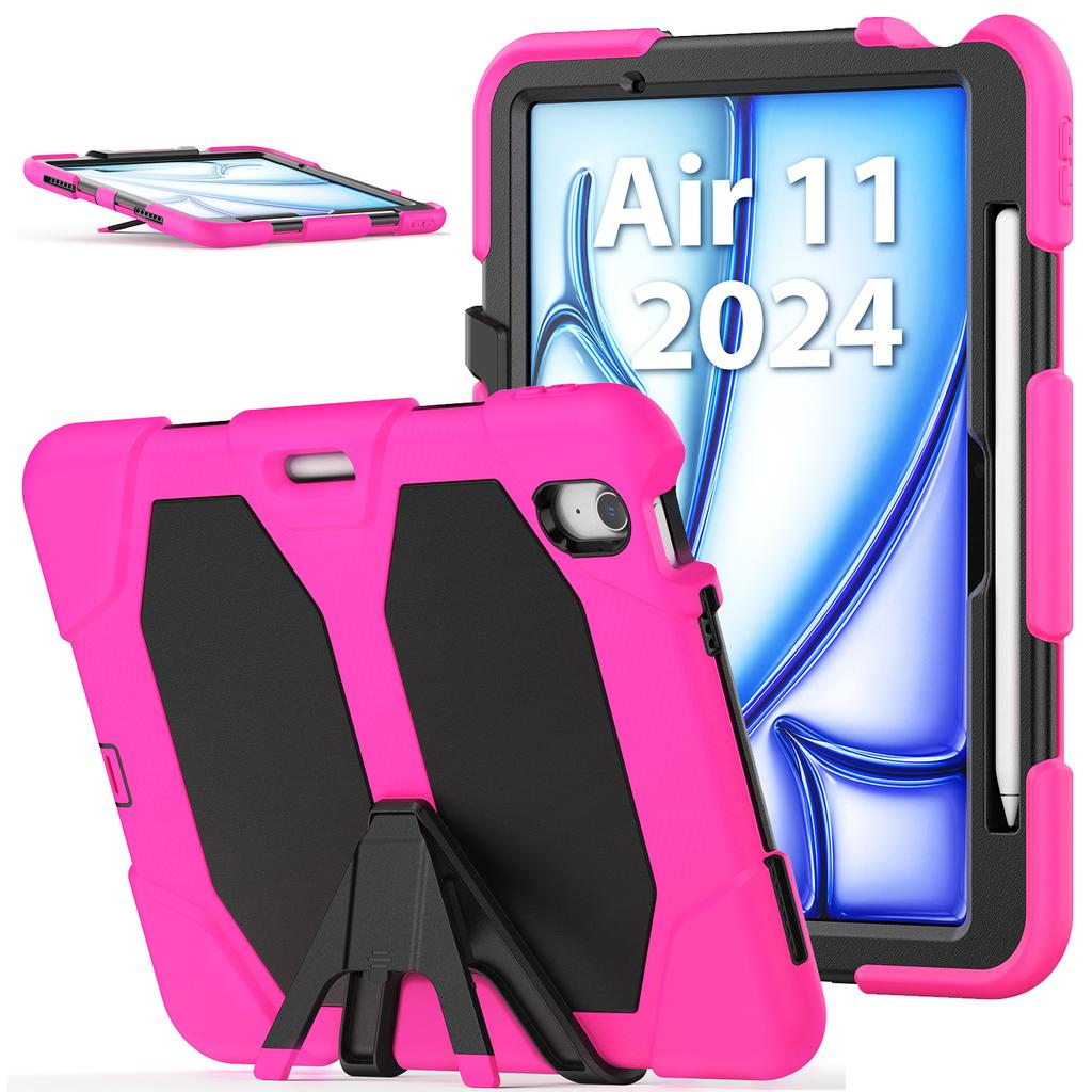 For iPad Air 11 (2025)/(2024) Case with Built-In Screen Protector Kickstand PC + Silicone Tablet Cover