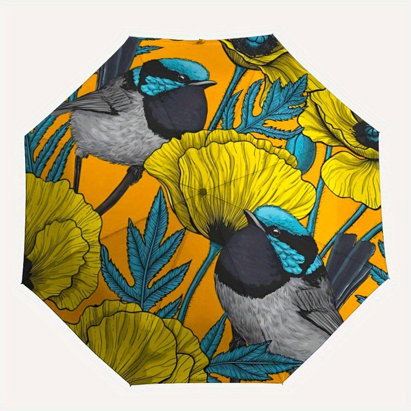 

1pc Floral Birds Automatic Open/close Folding Compact Umbrella, 8-Rib Sturdy Canopy, Lightweight Portable, Everyday Use, Gift, Outdoor Umbrella, Trave
