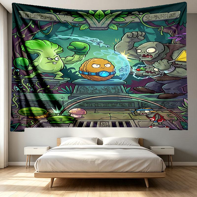 Plants VS Zombies Print Tapestry - Portable Wall Decor Cloth, for Home, Dorm, Travel, Bedroom, Living Room - Ideal Birthday Housewarming Gift