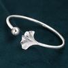 999 Sterling Silver Three Lives One Fate Open Bracelet, Ancient Style, Apricot Leaf Design, Artistic and Simple Women's Gift
