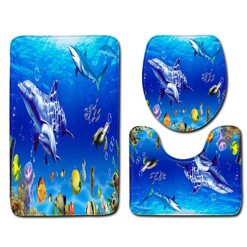 Podložka do koupelny Podmořský svět Toaleta Třídílná 3D Koupelnová podložka