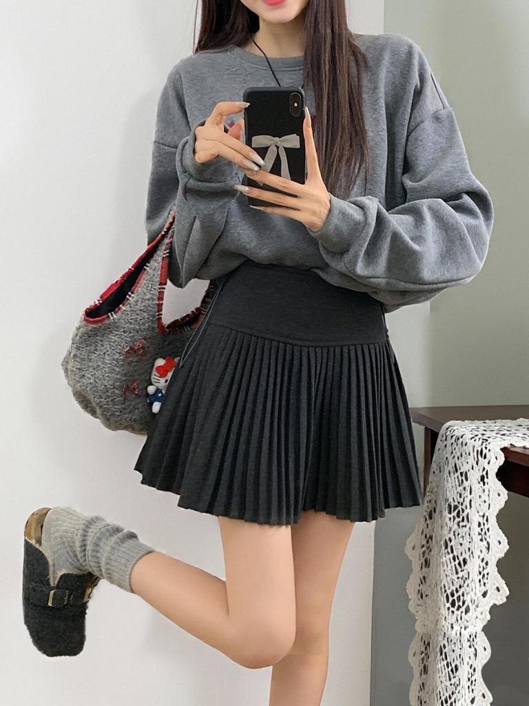 2025 New Women's High Waist A-line Wool Pleated Skirt