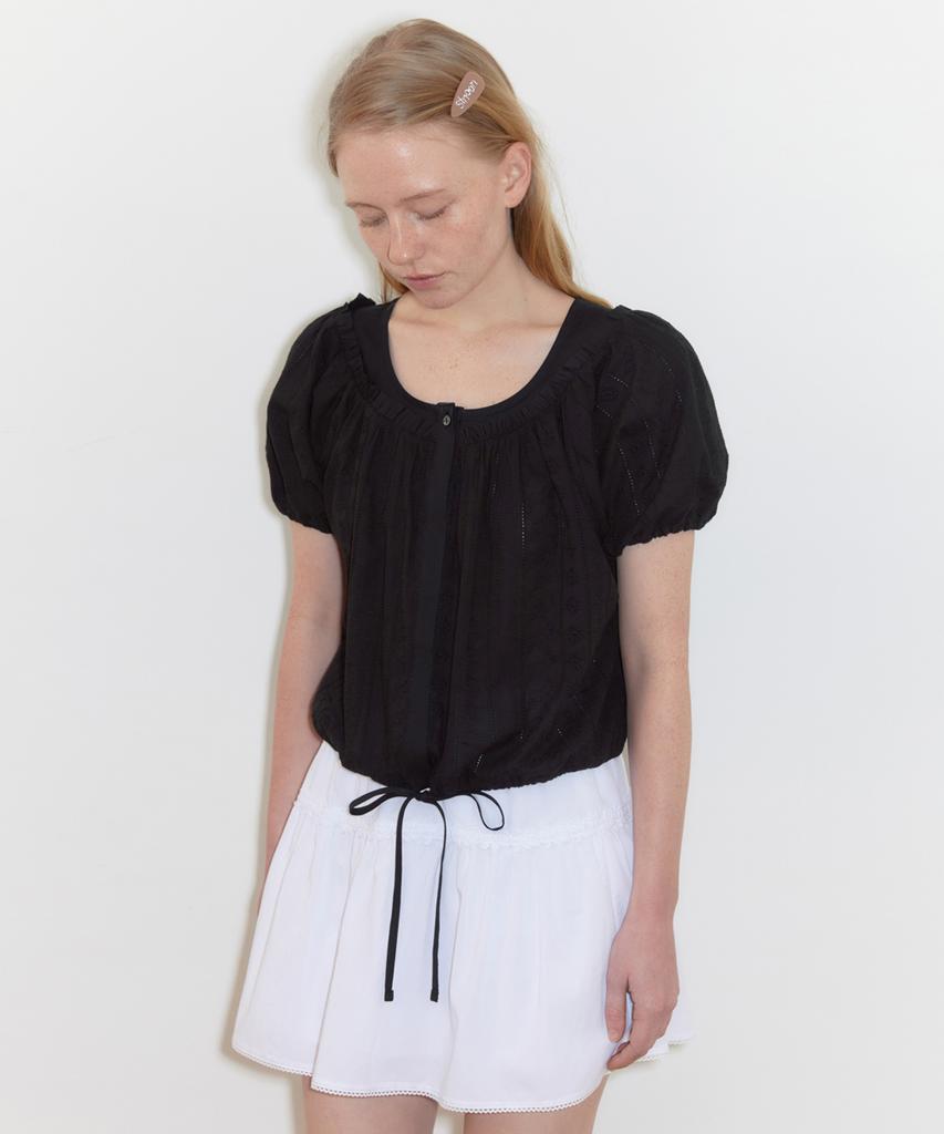 SINOON Shirring Half Blouse (Black)
