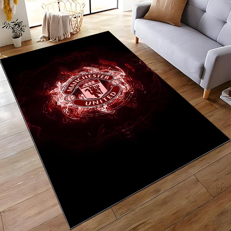 Manchester United Logo Carpet, Black and Red Modern Football Decor Suitable for use as an anti-slip for living room bedroom sofas