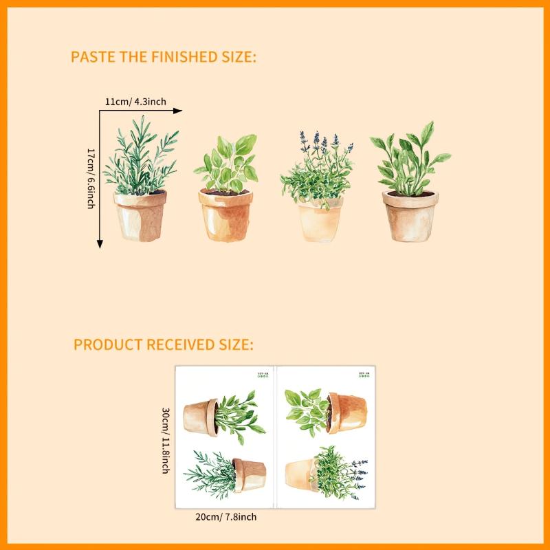 Removable Waterproof Herb Kitchen Wall Stickers Potted Basil Lavender Plant Decals for Housewarming Gift