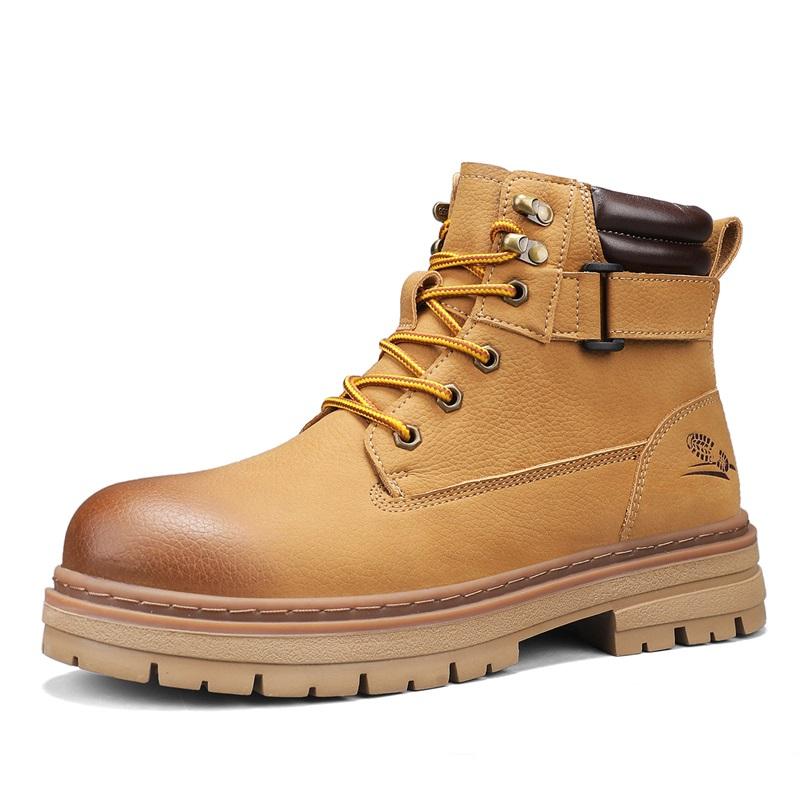 Men's High Top Boots Four Season Outdoor Work Shoes Anti Slip and Comfortable Yellow Boots Fashion British Casual Leather Boots