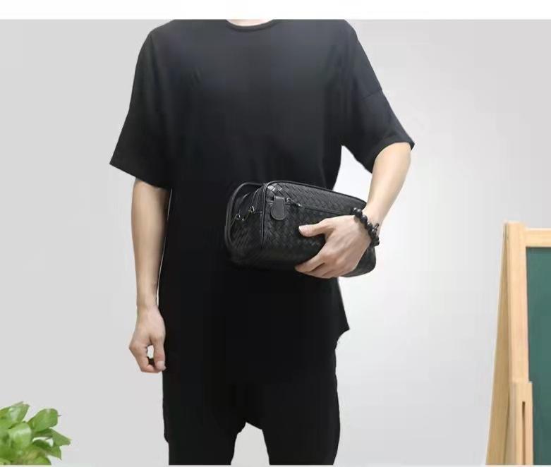 Directly from the manufacturer Leather woven double zipper Leisure travel Wash bag Fashion personality Trend handbag Hand bag