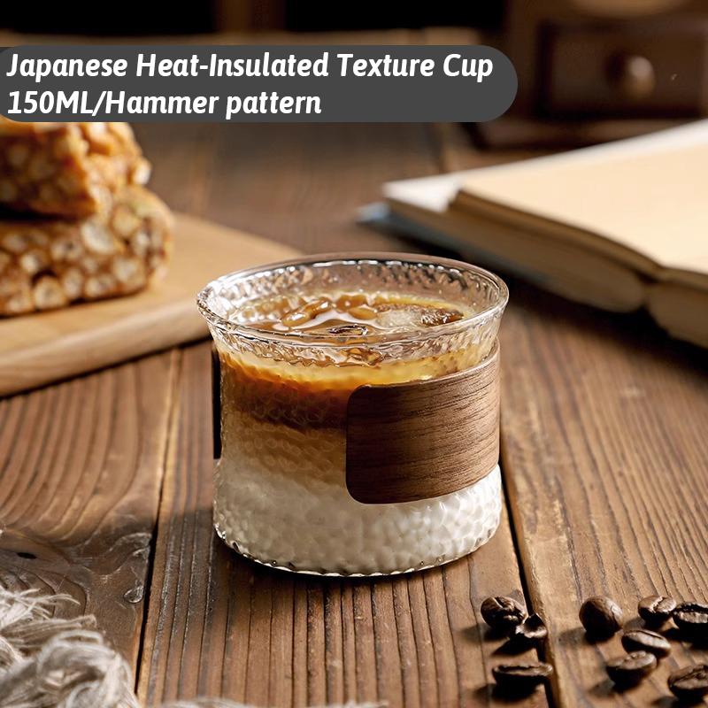 Japanese Heat Insulated Texture Cup High Borosilicate Glass 150ml Retro Stripe Wide Mouth Latte Art Aesthetic Hand Drip Coffee