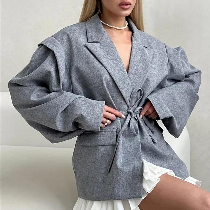 Módní květinové pásky Blejzr Kabát Dámský Ramenní vycpávky Jednořadé S klopami Dlouhý rukáv Streetová bunda 2025 Jarní sváteční párty