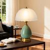 Vintage Keramik-Tischlampe mit plissiertem Glasschirm, Türkis & Gold Akzentlampe für Schlafzimmer, Wohnzimmer & Büro (Türkis-01)