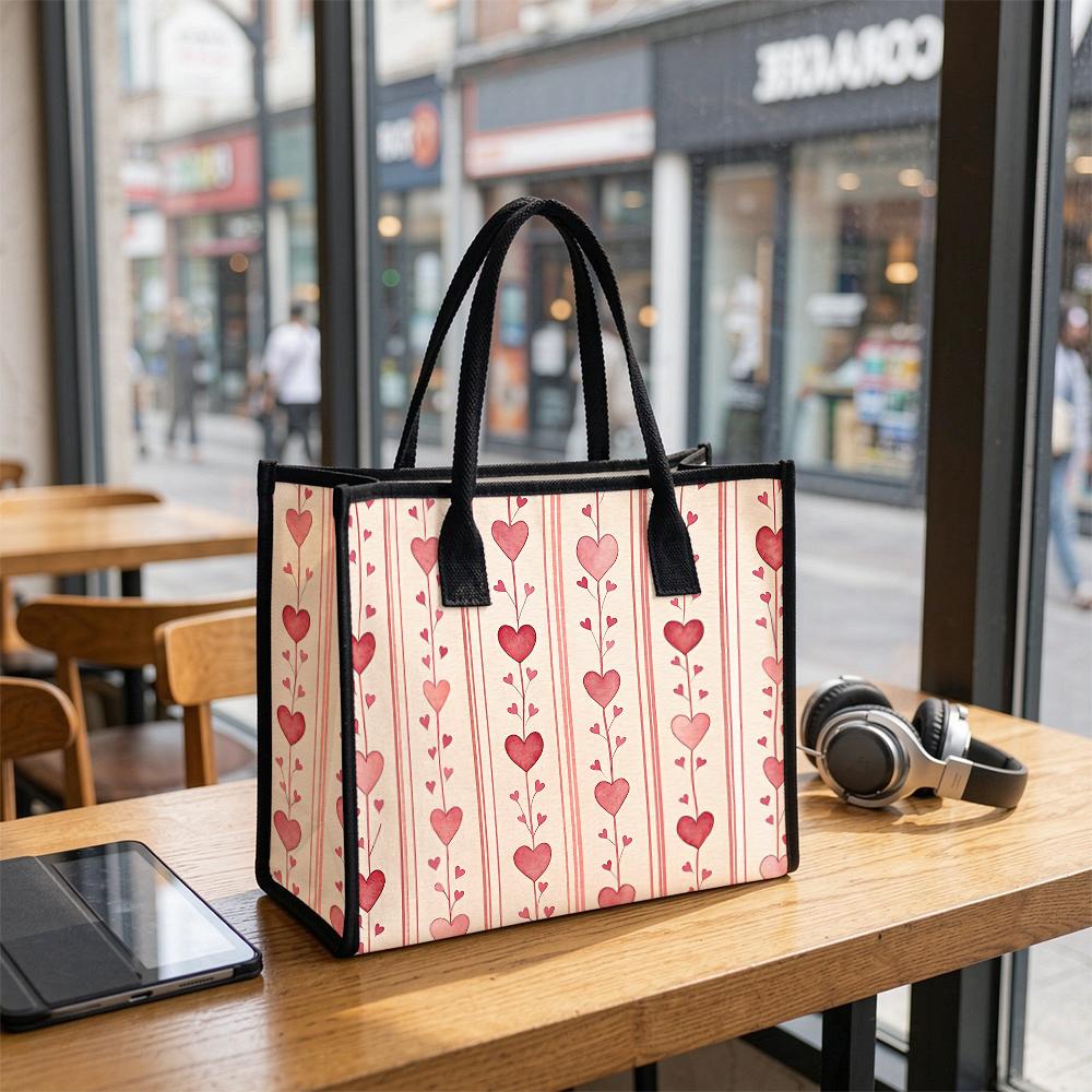 Romantic Heart Pattern Casual Daily Tote Bag Lightweight Portable Ladies Shoulder Handbag