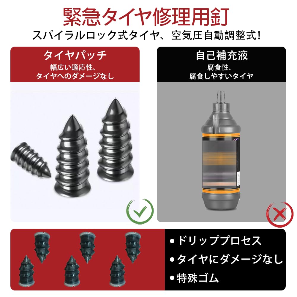 Tire Repair Kit, Rubber Nails + Metal Needles, Quick Patches, Tire Puncture Nails, Puncture