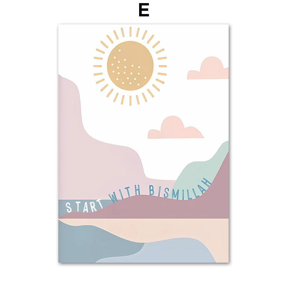 Mountain Sun Rainbow Quots Nursery Wall Art Canvas Painting Nordic Pink Posters And Prints Pictures Baby Kids Room Bedroom Decor