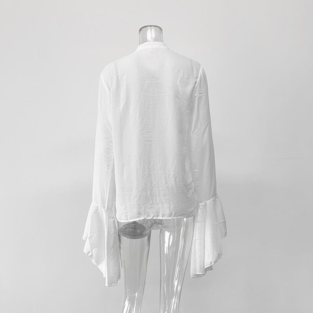 Elegant Ruffle Design French White Cardigan Blouse - Long Sleeve Women's Top