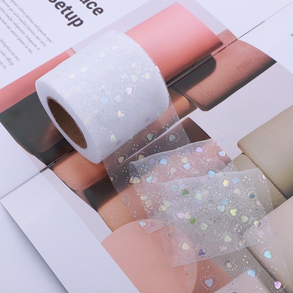 6CM Heart-shaped Tulle Roll 25Yards Mesh Fabric For DIY Hairbows Wedding Birthday Decoration