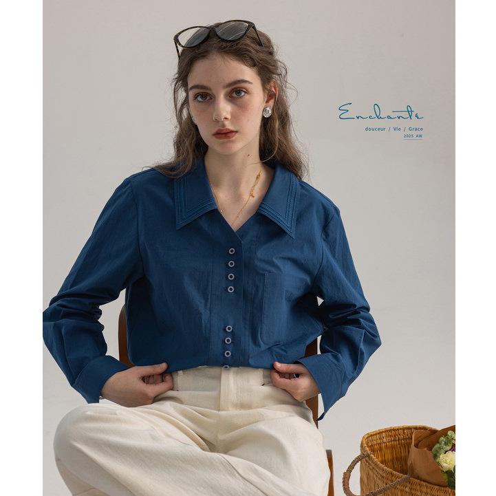 Dailyart "Blue Wave Sea Salt" Women's Embroidered Slim-fit Commute Shirt