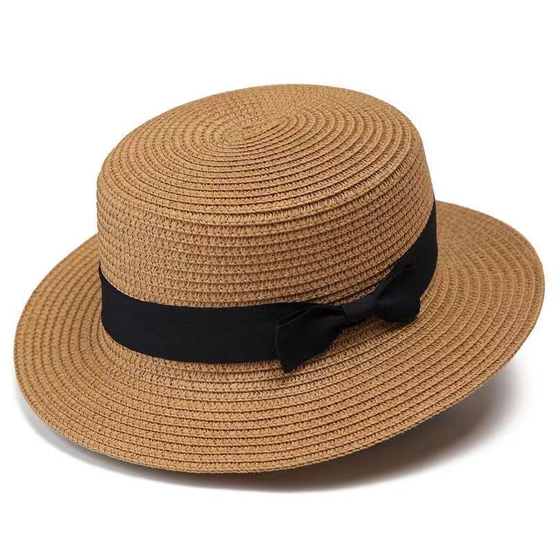 Internet Celebrity Flat Top Hat Women's Summer French Retro Fashion Trend Sun Hat Outdoor Vacation Elegant Sun Hat