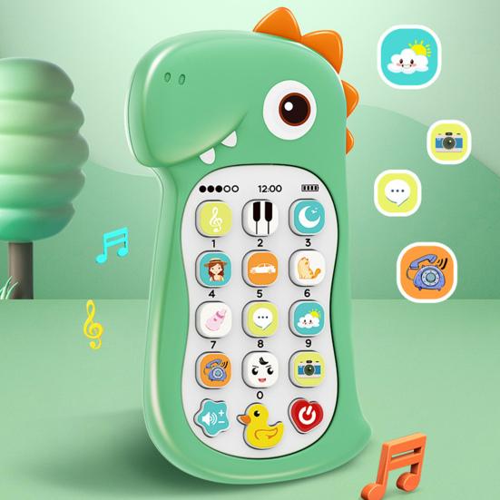 Music Phone Toy Bite-resistant Simulated Thickened Bilingual Volume Adjustment Number Enlightenment ABS Cute Dinosaur Education Phone Birthday Gift