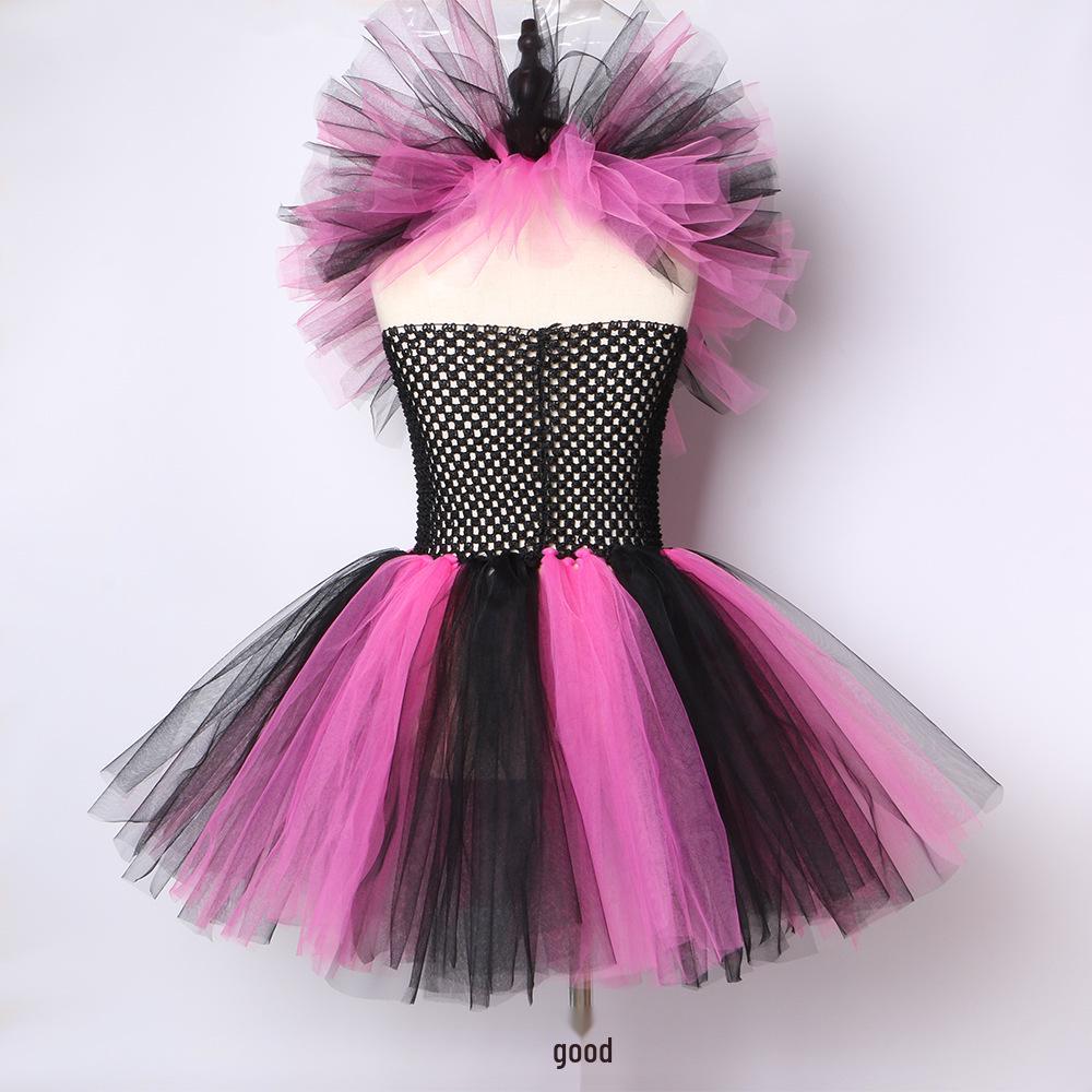 Halloween Witch Costume for Girls: European & American Style with Hat and Mesh Puffy Skirt