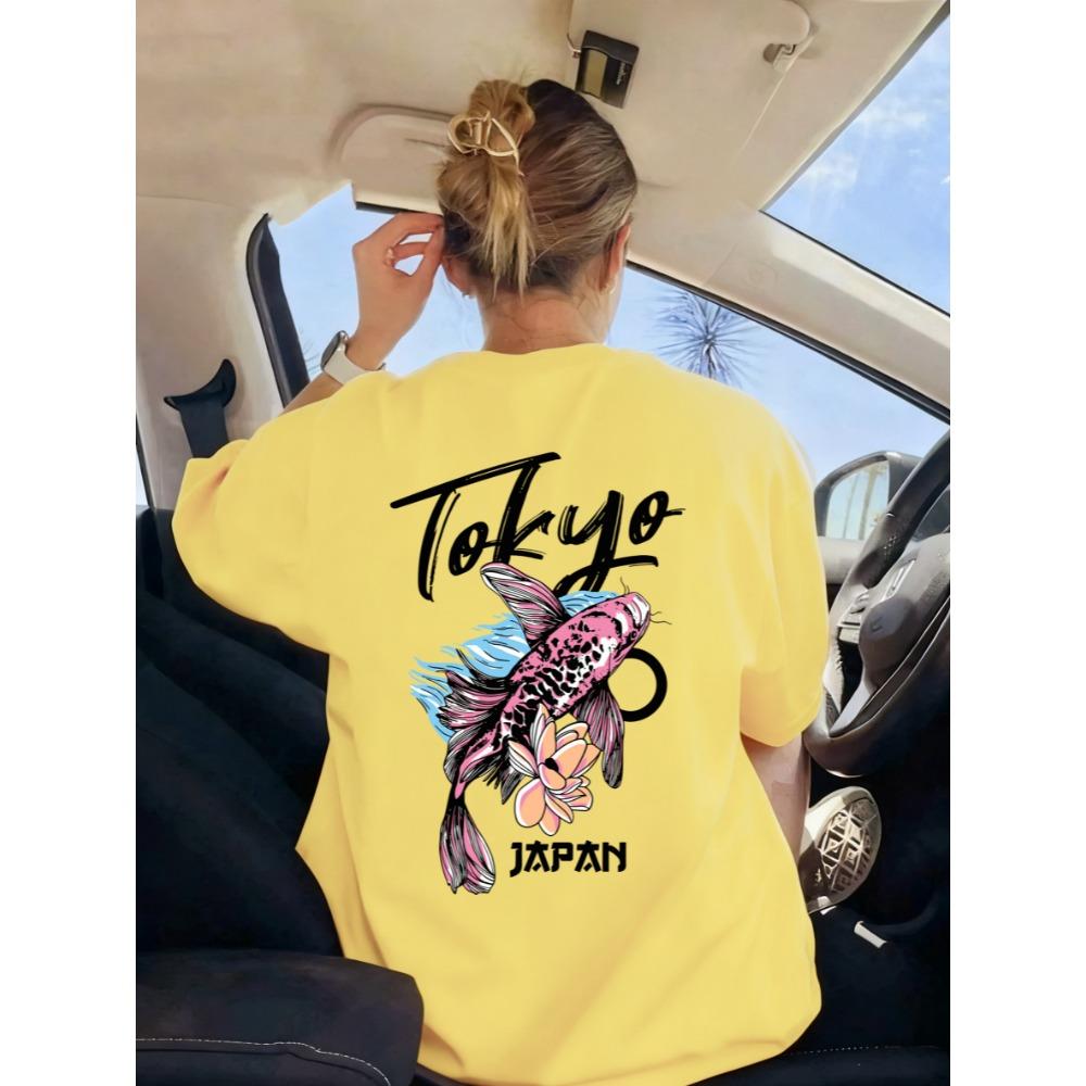 Tokyo Giappone Fiori Carpa Stampa Magliette Donna Estate Casual Maglietta Traspirante Larga Abbigliamento Sportivo Moda Donna Manica Corta