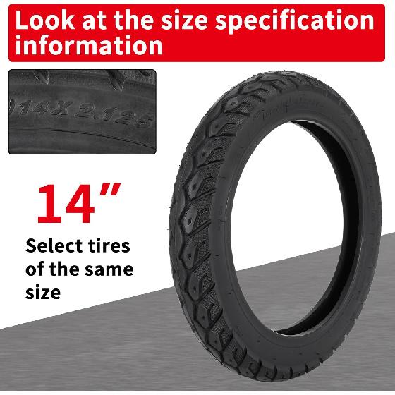 14X2.125 Tubeless Tire, 14 X 2.125 Electric Bike Tire with Angled Valve for 14 Inch Electric Folding Bike, E-Bikes and E-Scooters