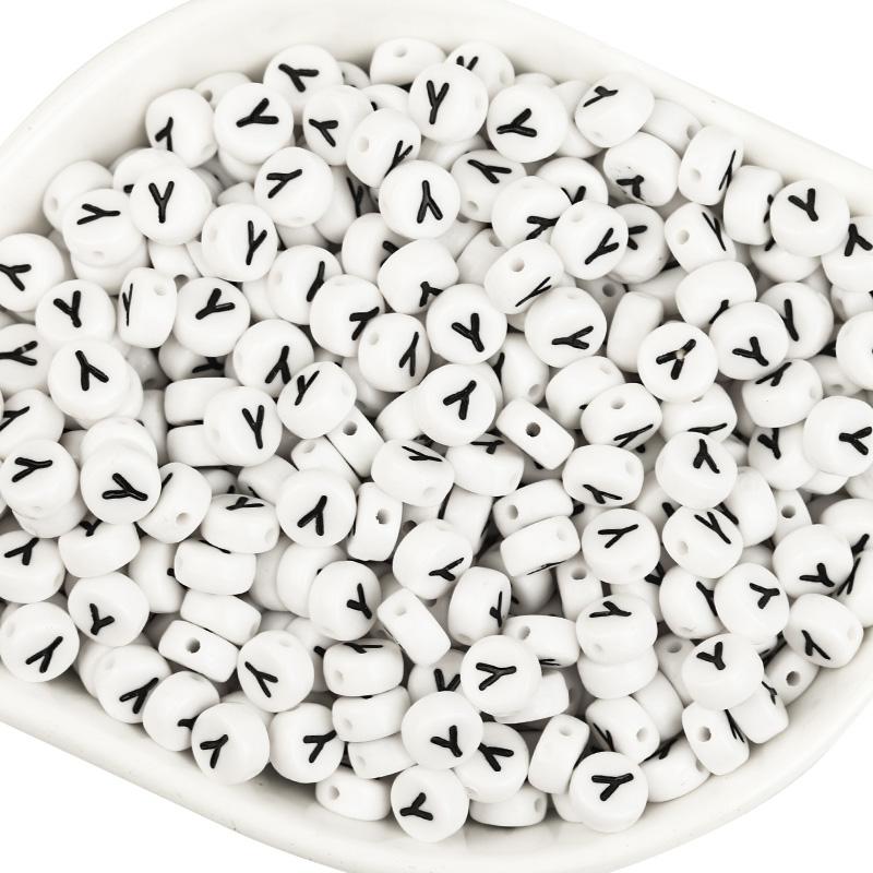 

100pcs A-Z Letter Acrylic Beads 7mm Diameter Flat Round Shape Spacer Alphabet For Bracelet Necklace Jewelry DIY Making Supplies Diameter 7mm