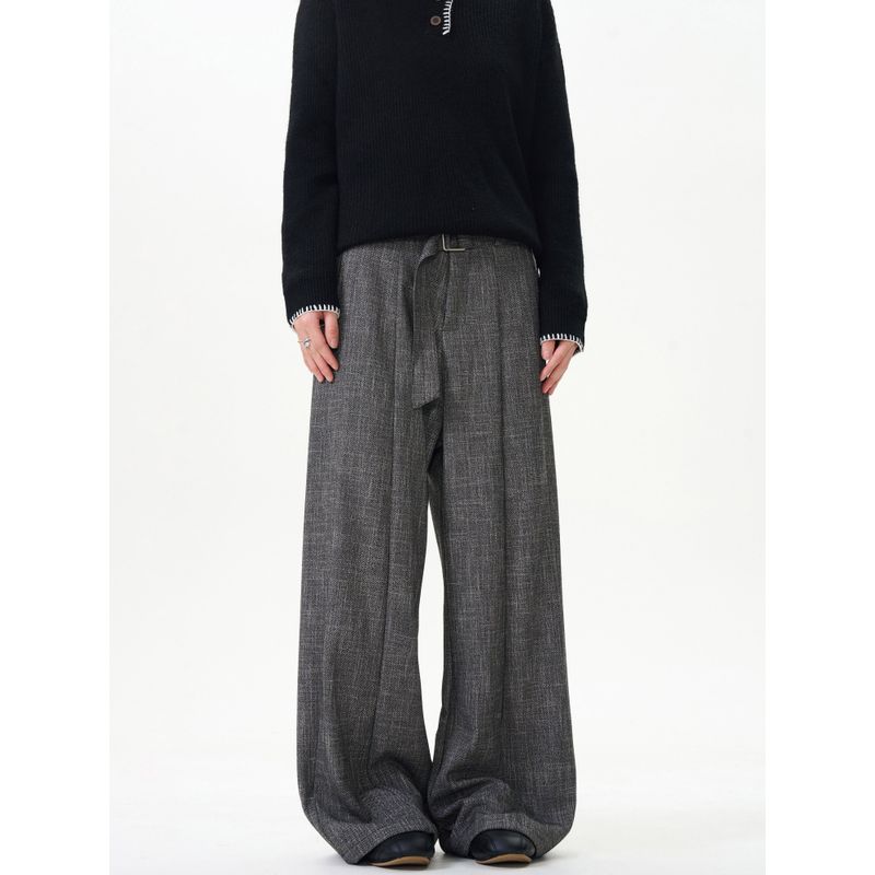 Kisko High-End American-Style Bamboo Gray Belt Drape Casual Trousers Unisex Niche Retro Loose Straight-Leg Pants