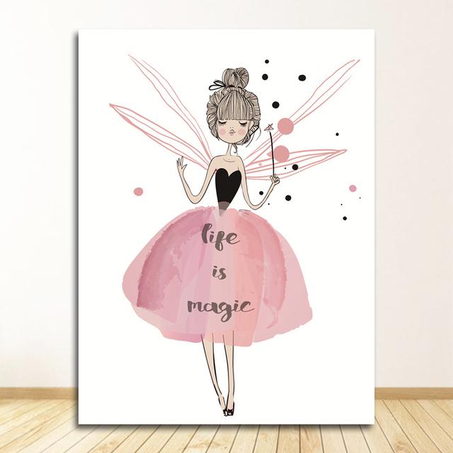 Print Wall Art Pictures Gifts Children Room Home Decor Watercolor Pink Kawaii Girls Poster Nursery Decor Flower Canvas Paintings