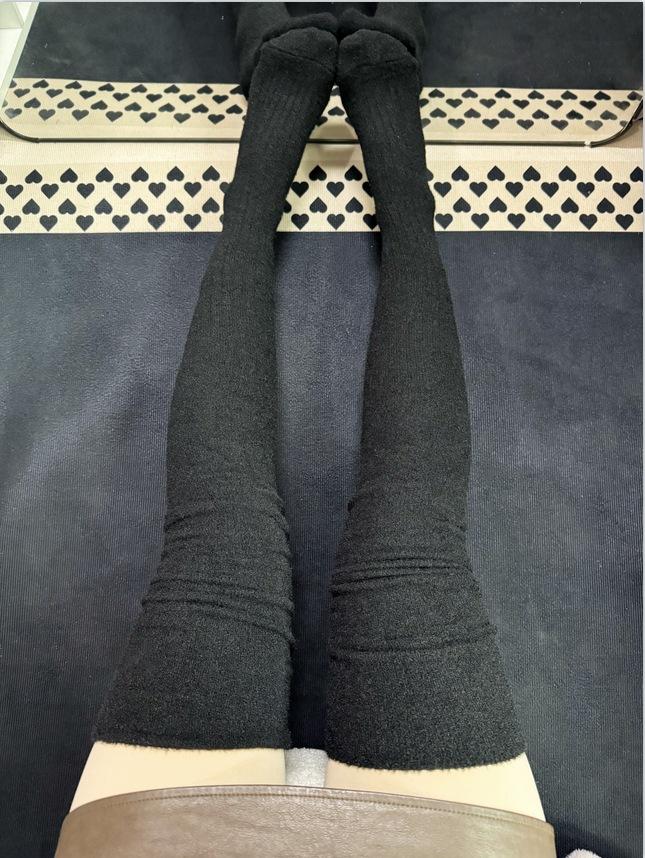 Autumn And Winter Milk White Thermal Stockings Jk College Style Splicing High Tube Socks Japanese Women'S Pile Socks White Knee Socks