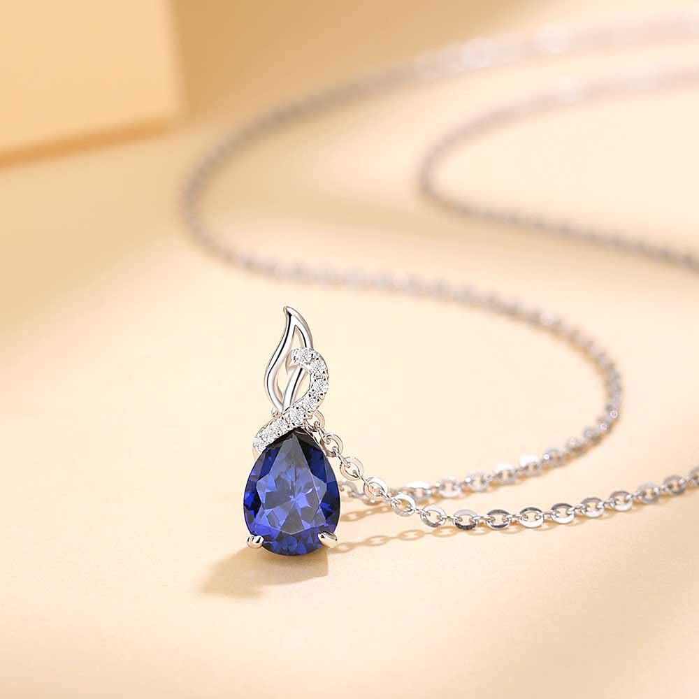 FANCIME Natural Diamond Necklace for Women in 14K White Gold with a September Birthstone Sapphire Drop Pendant and Silver Perfect for and Gift