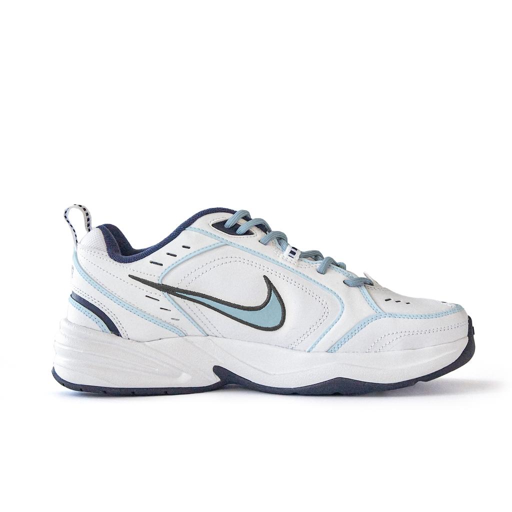 Nike Air Monarch 4 Slip Resistant Abrasion Resistant Low Top Chunky Sneakers Unisex White Blue 415445-102 (Team746-)