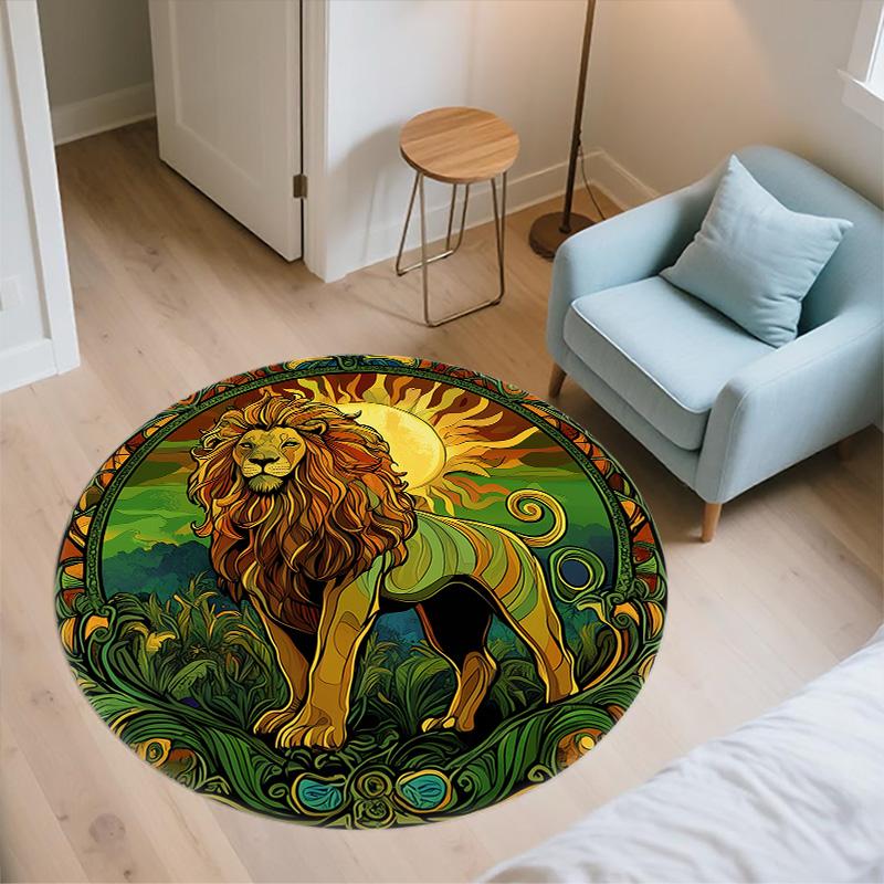 Sun Lion,Round Area Rug,Carpet Rug for Living Room Bedroom Sofa Playroom Decor,Non-slip Floor Mat