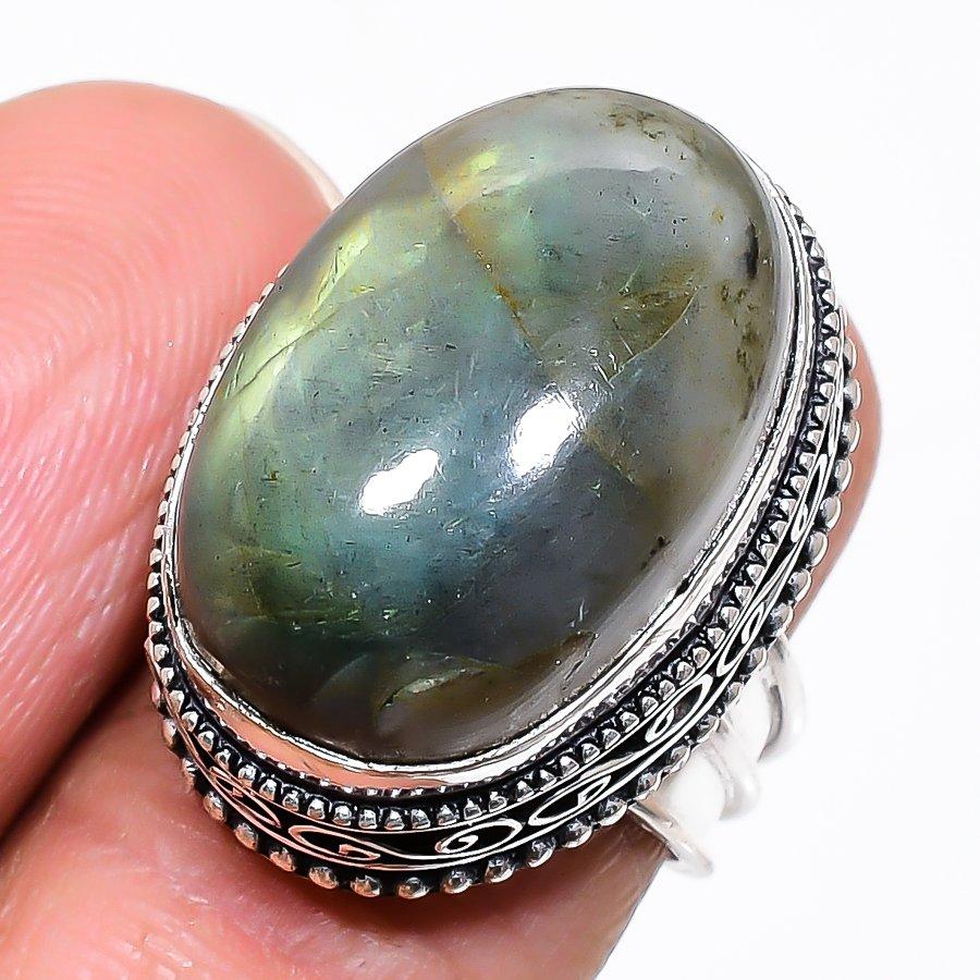 Натуральный камень Лабрадорит Кольцо из стерлингового серебра 925 пробы Размер 7 AR-16591