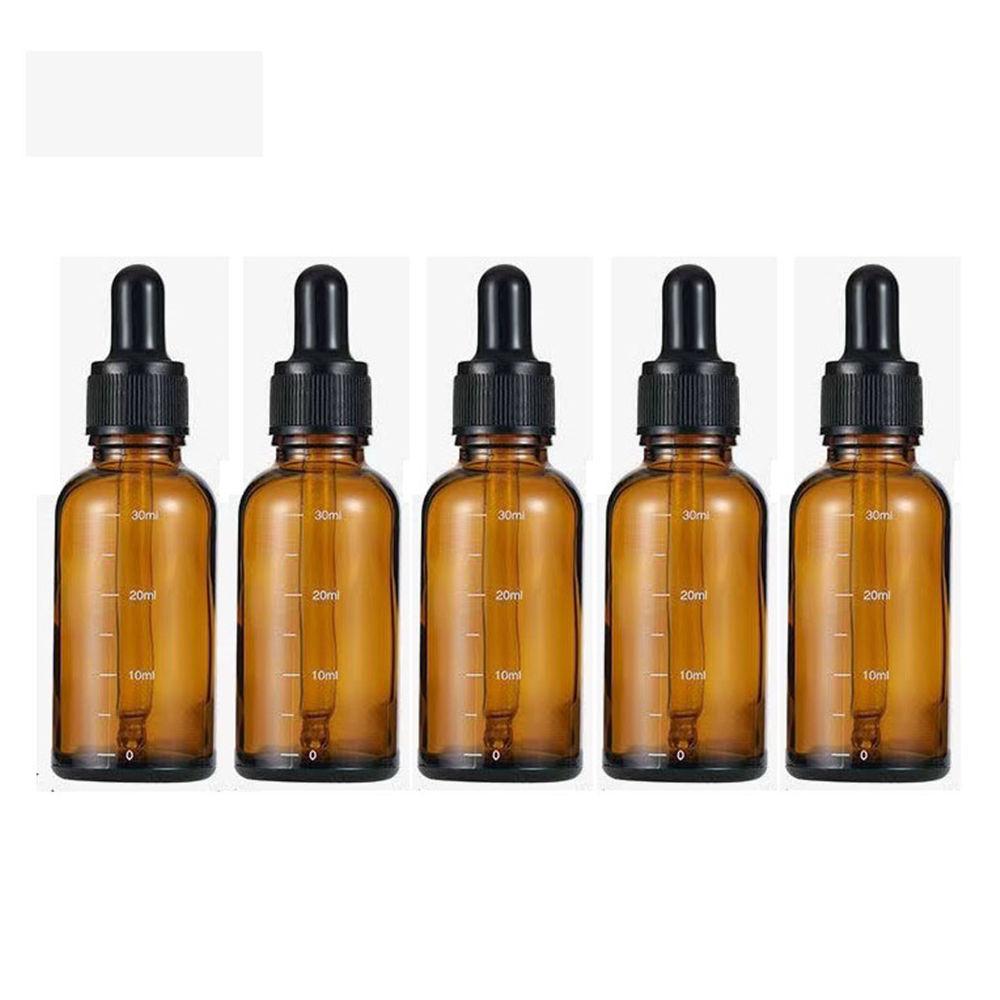 5pcs 5-100ml Graduated Dropper Bottle With Silicone Head Essential Oil Empty Dispenser High-Grade Light-Proof Glass Medicine Bottle