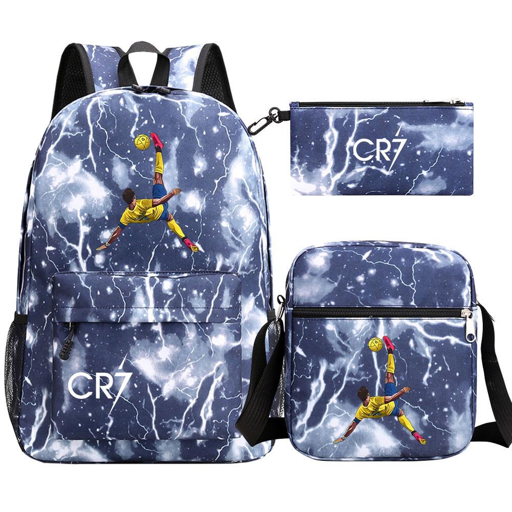 Football Star Cr7 3Pcs Boy Girl Back To School Book Bags, Student Shoulder Bag Pencil Case Backpack, Teenagers Mochila Men Women