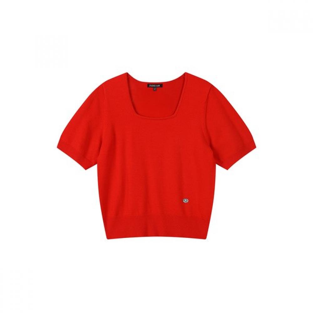 Square Neck Short Sleeve Crop Knit As1kh161 BR (brown)/FF