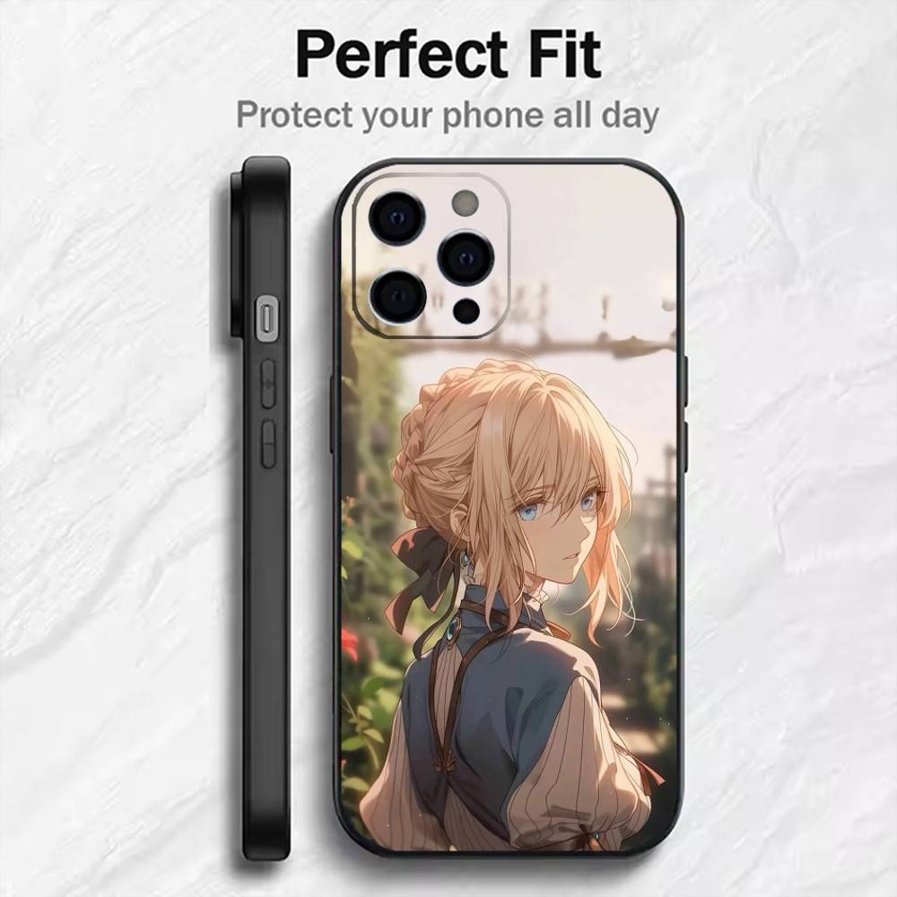 V-Violet E-Evergarden Phone Case For iPhone17,16,15,14,13,12 Plus,Max Soft Silicone Black Cover